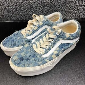 Vans Old Skool Stackform‎ Woven Denim Sneakers Shoes Men 7/Women 8.5 Blue 721356